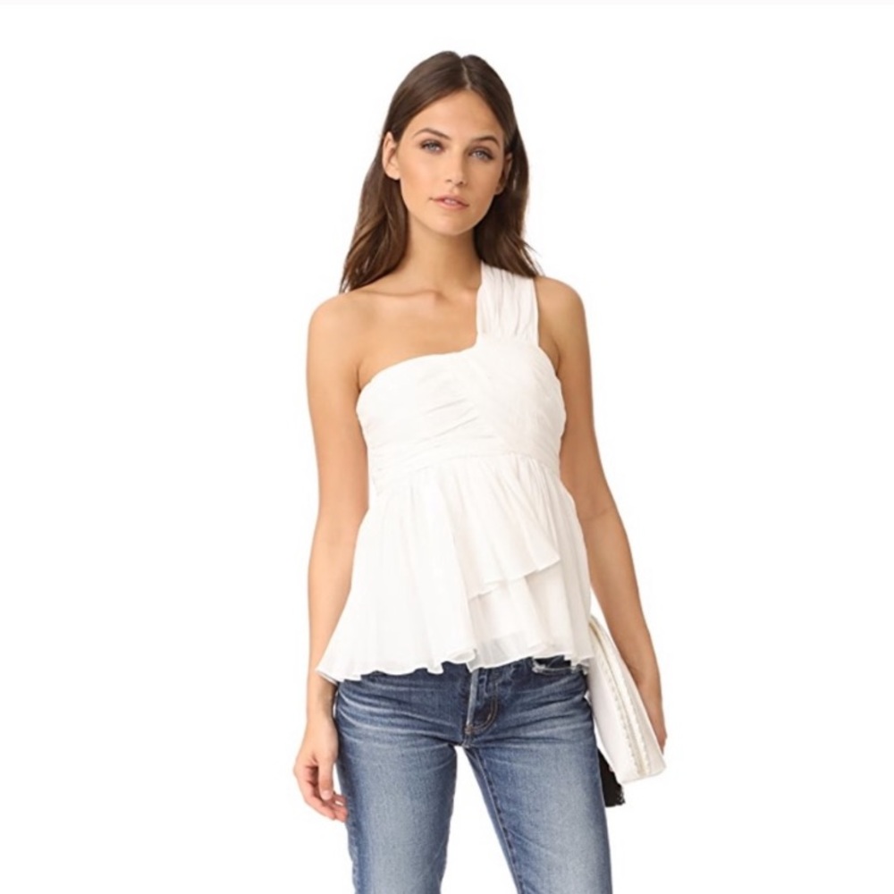 Cinq a Sept White Gauzy One Shoulder Blouse